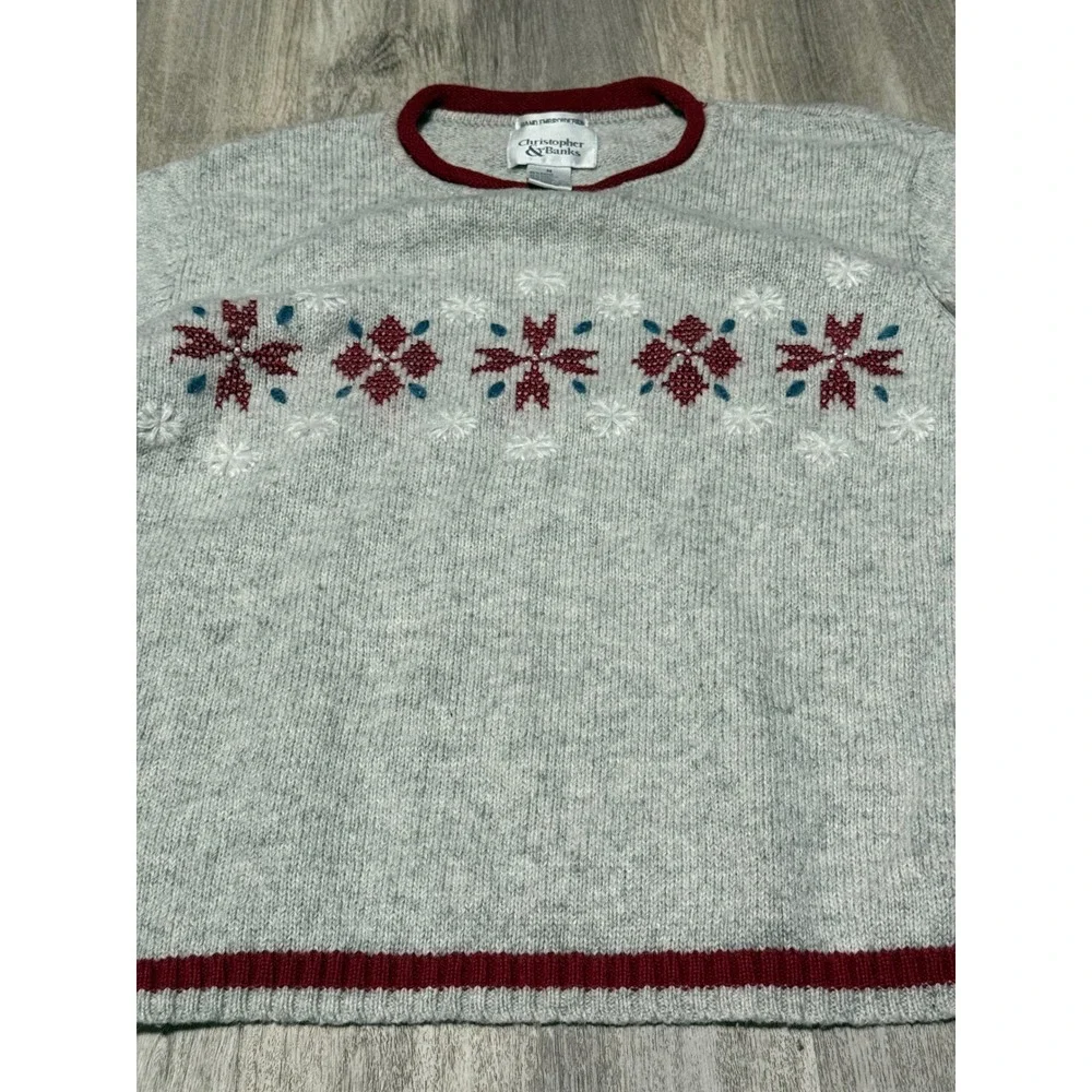 Christopher &‎ Banks Embroidered Snowflake Sweater Holiday Winter Size M